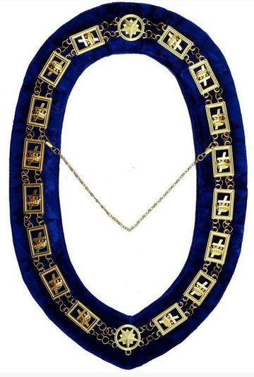 Knights Templar - Masonic Chain Collar - Gold/Silver on Blue + Free Case